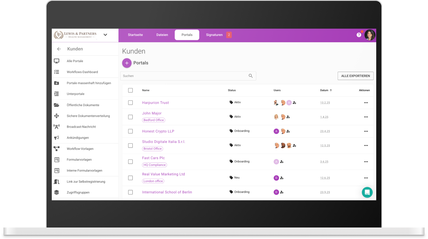 Client-Portal-Software – Kundenliste und Dokumentenverwaltung