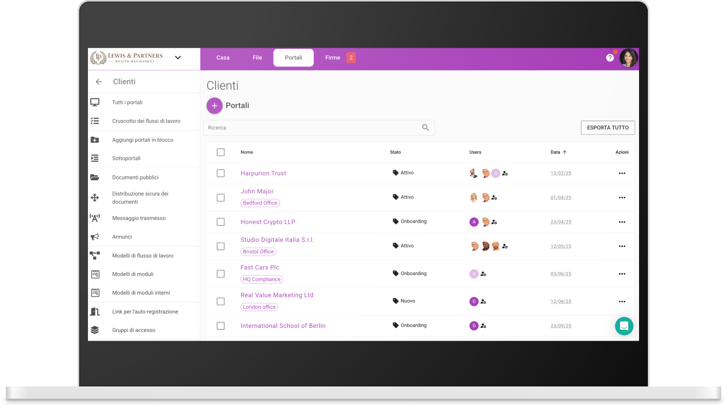 Software portale clienti – elenco clienti e gestione documenti