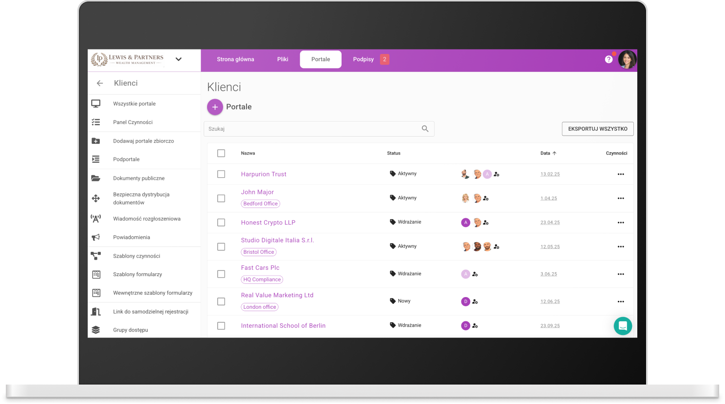 Oprogramowanie portalu klientów – lista klientów i zarządzanie dokumentami