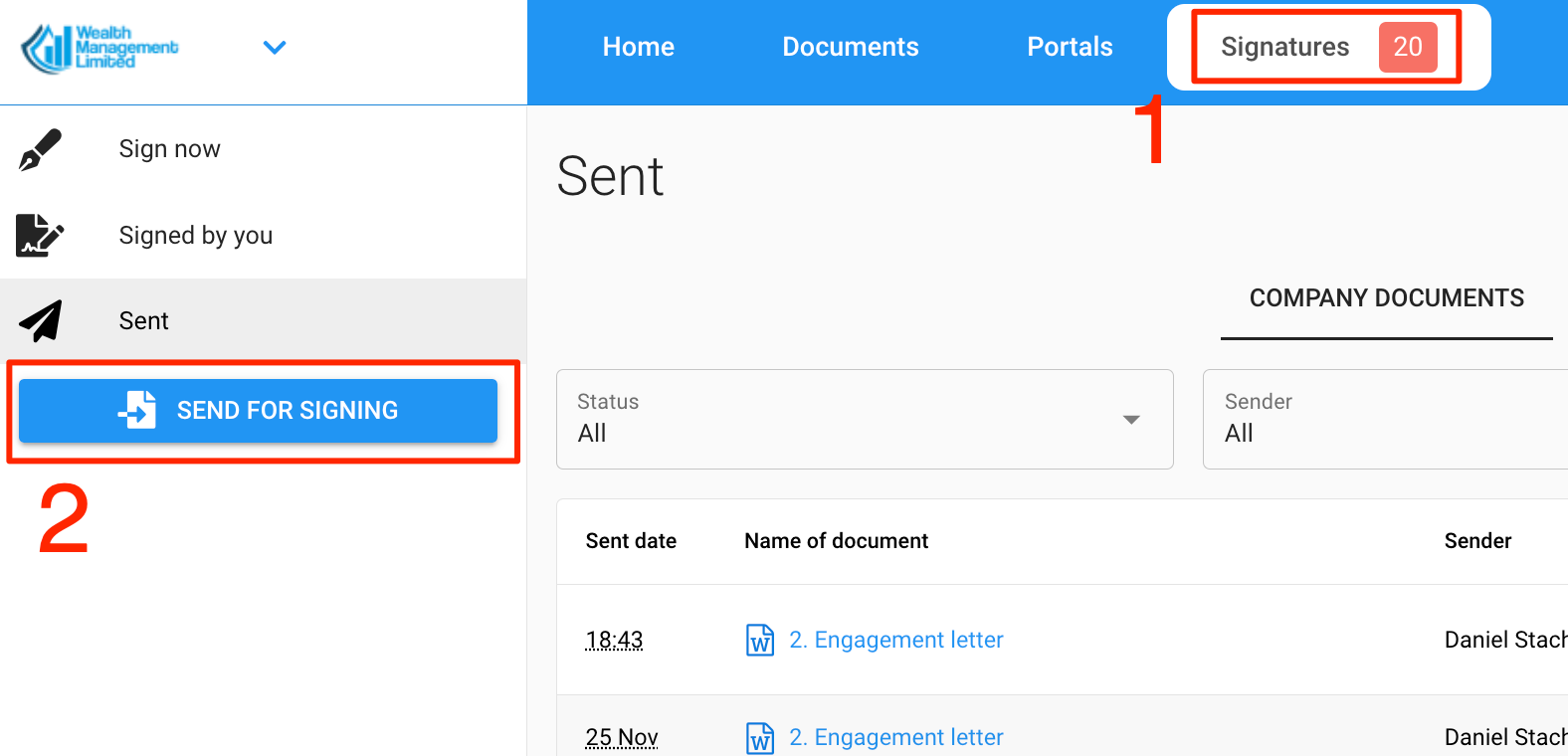 Enviar para firmar desde el panel de control
