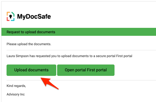 MyDocSafe solicitud de cliente de carga de documento