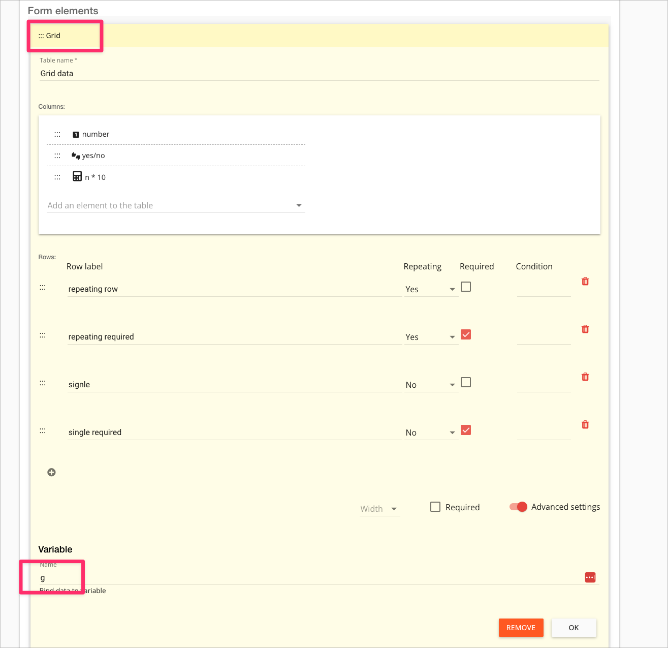 mydocsafe forms - grid widget and variable