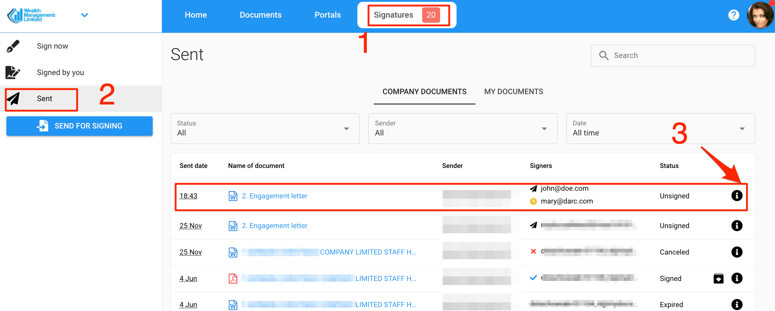 Panel de estado de firmas 1