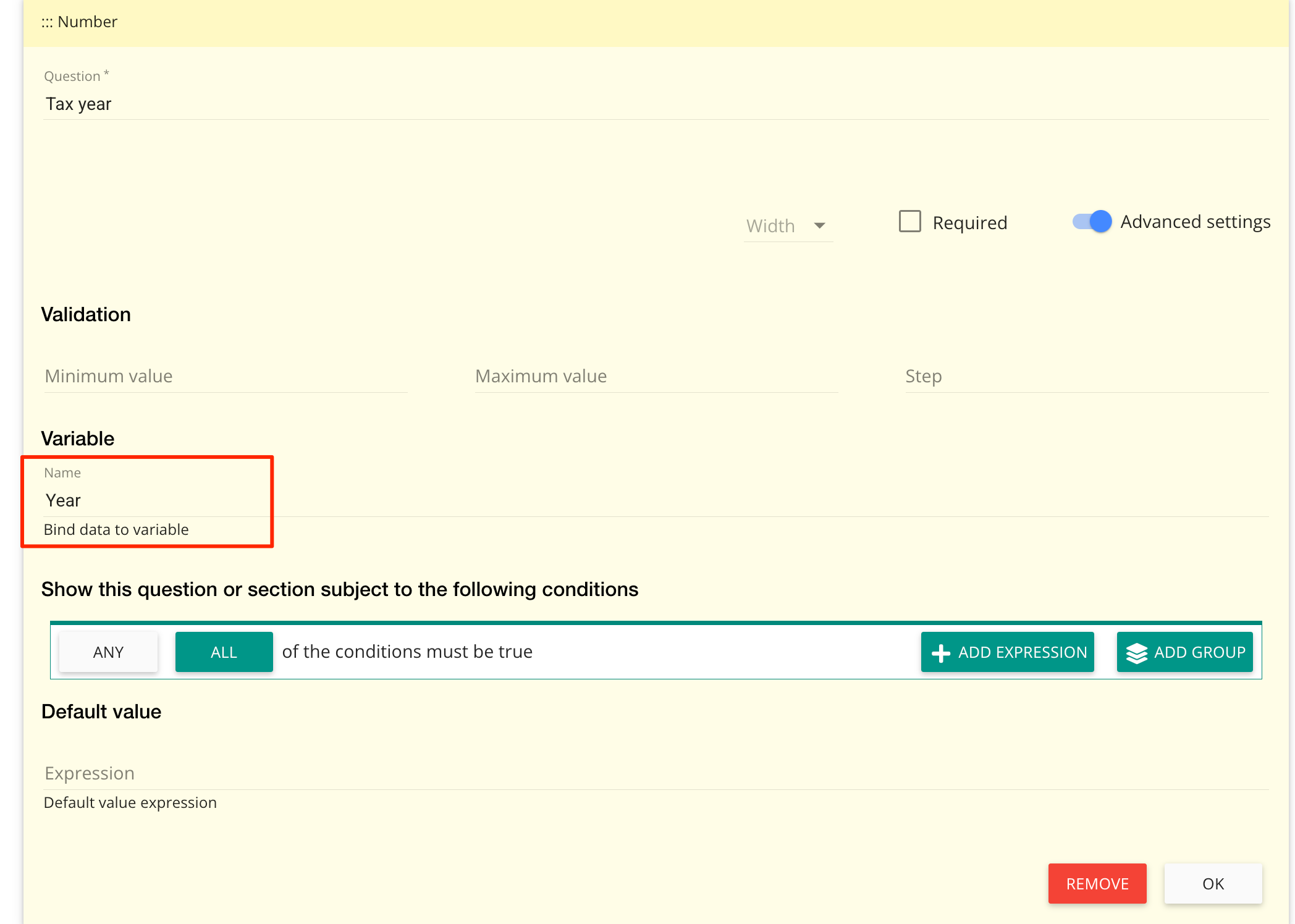 Nombre de variable en un widget de formulario MyDocSafe