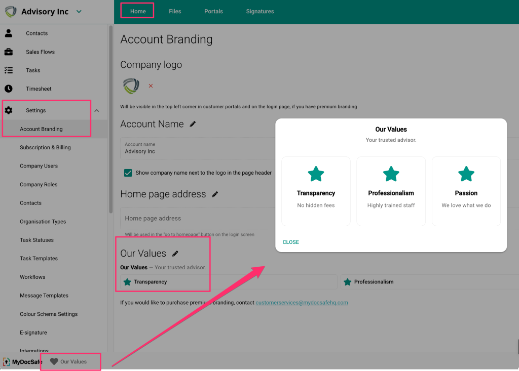 MyDocSafe feature - core values