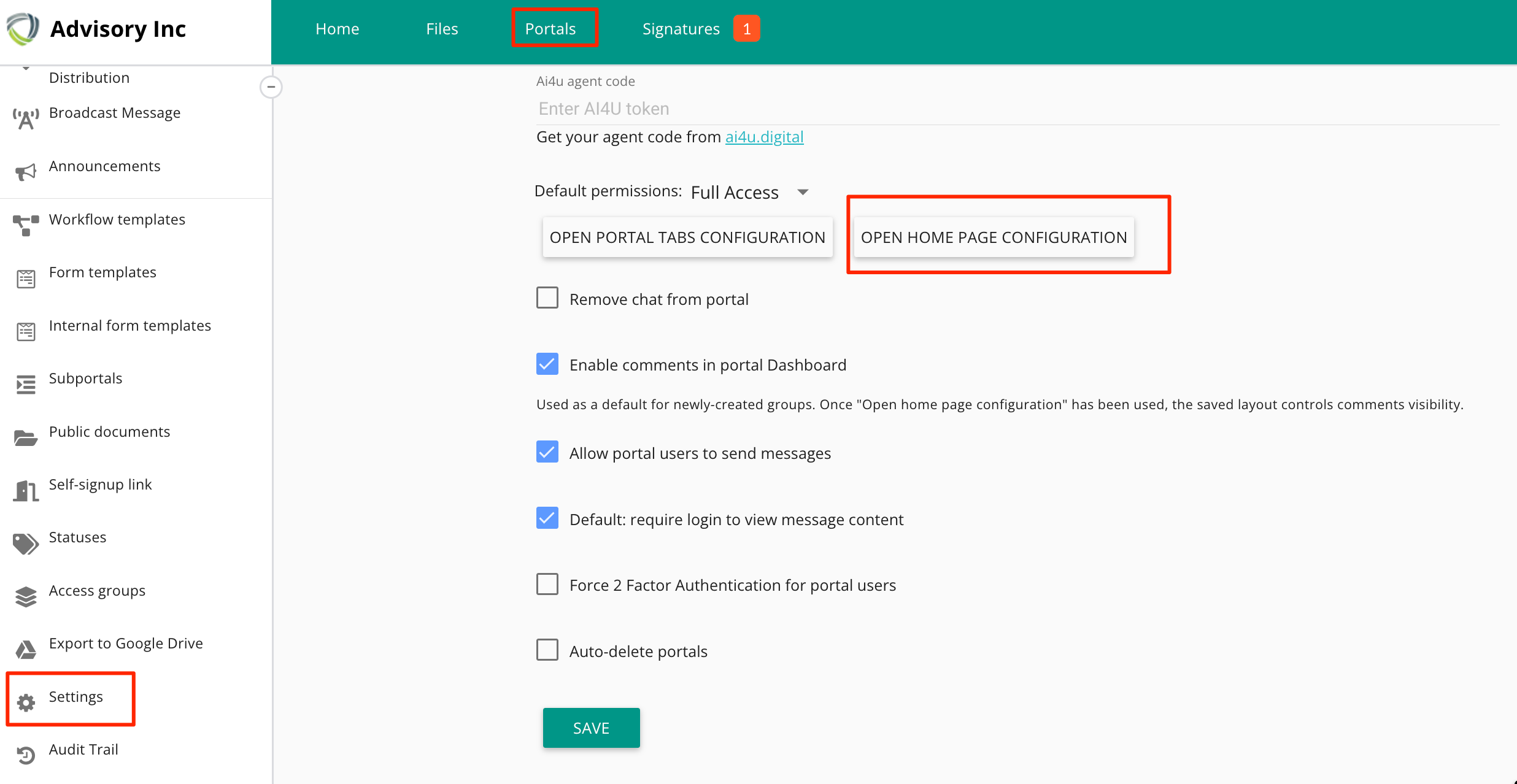 MyDocSafe activer les widgets du tableau de bord du portail