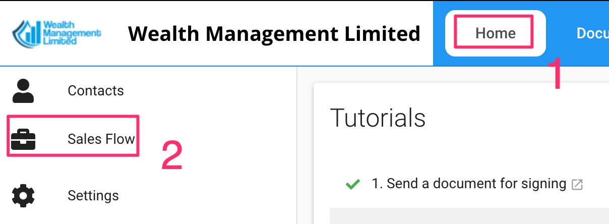 Where to find MyDocSafe SalesFlows settings