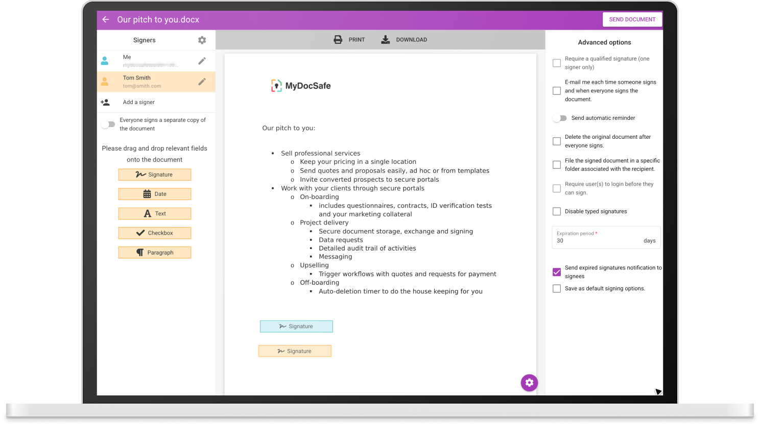 Electronic signature software – signing screen