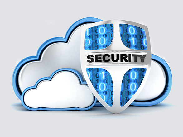 Two clouds behind a shield that says Security