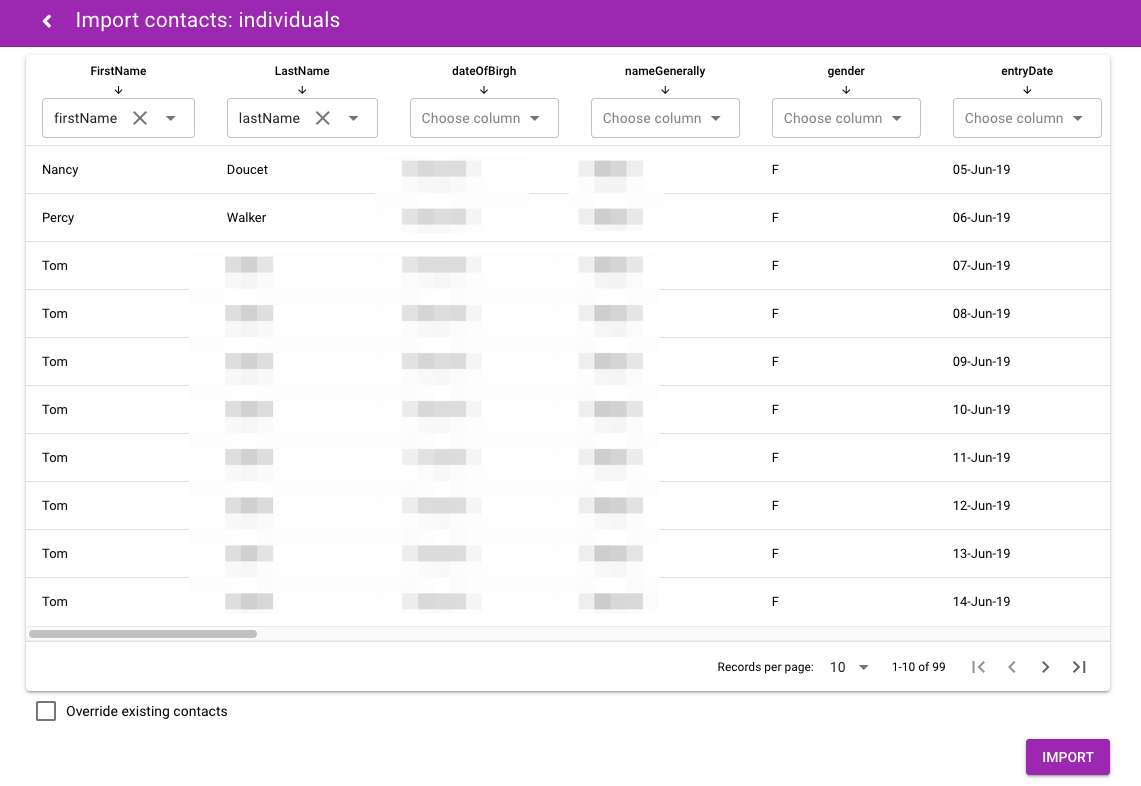 mapping csv fields to mydocsafe database