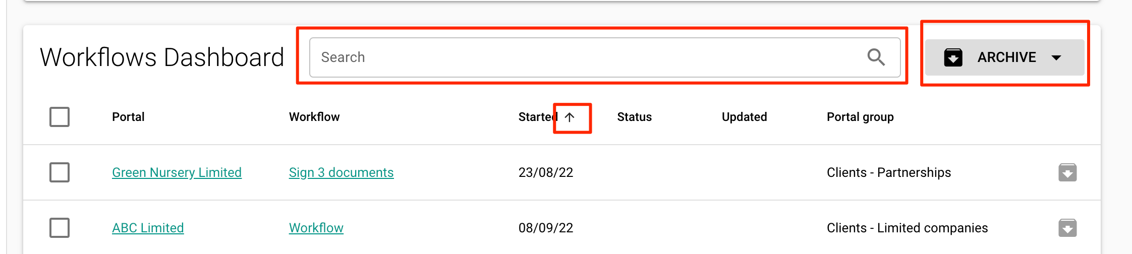 MyDocSafe Workflows Search Sorting Archive