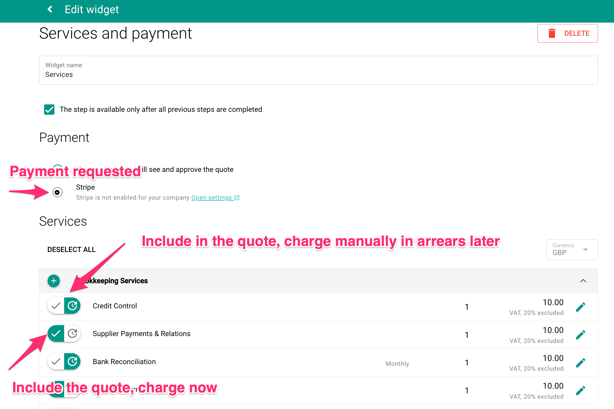 MyDocSafe Services widget in Sales Flows 2