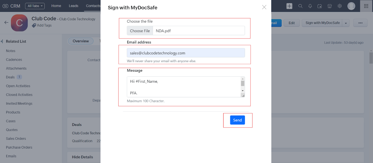 MyDocSafe Zoho CRM plugin esign 1