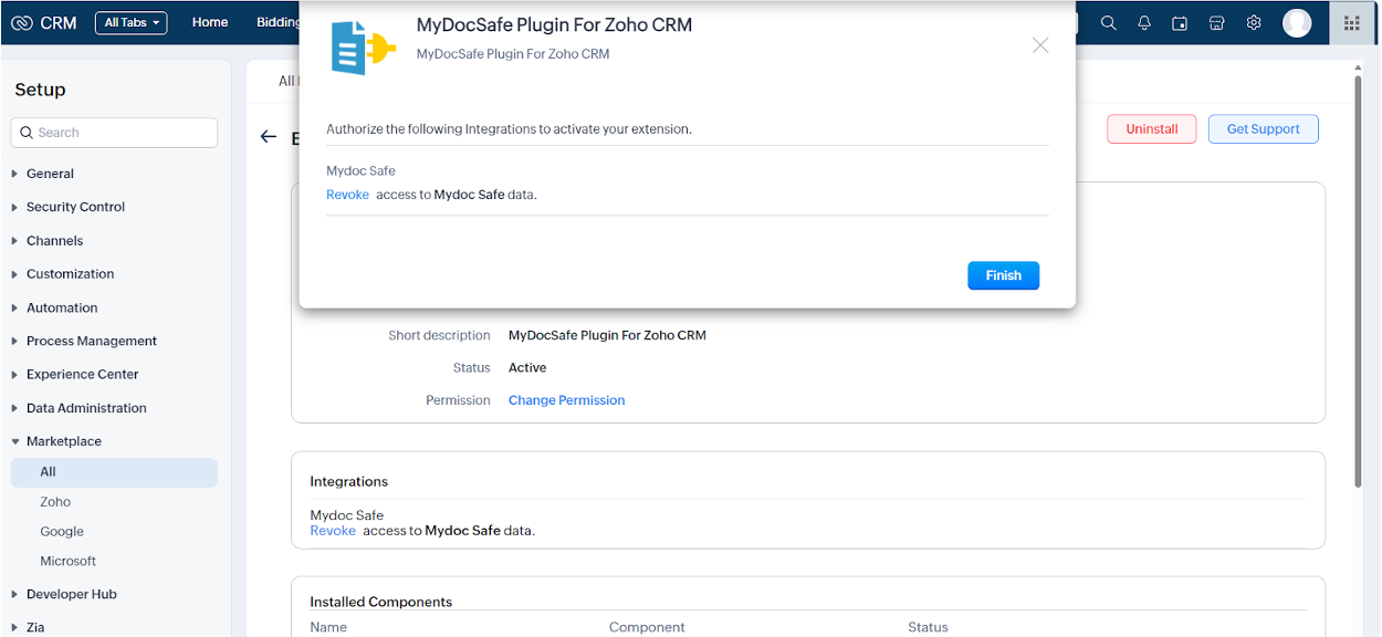 MyDocSafe Zoho CRM plugin setup 3