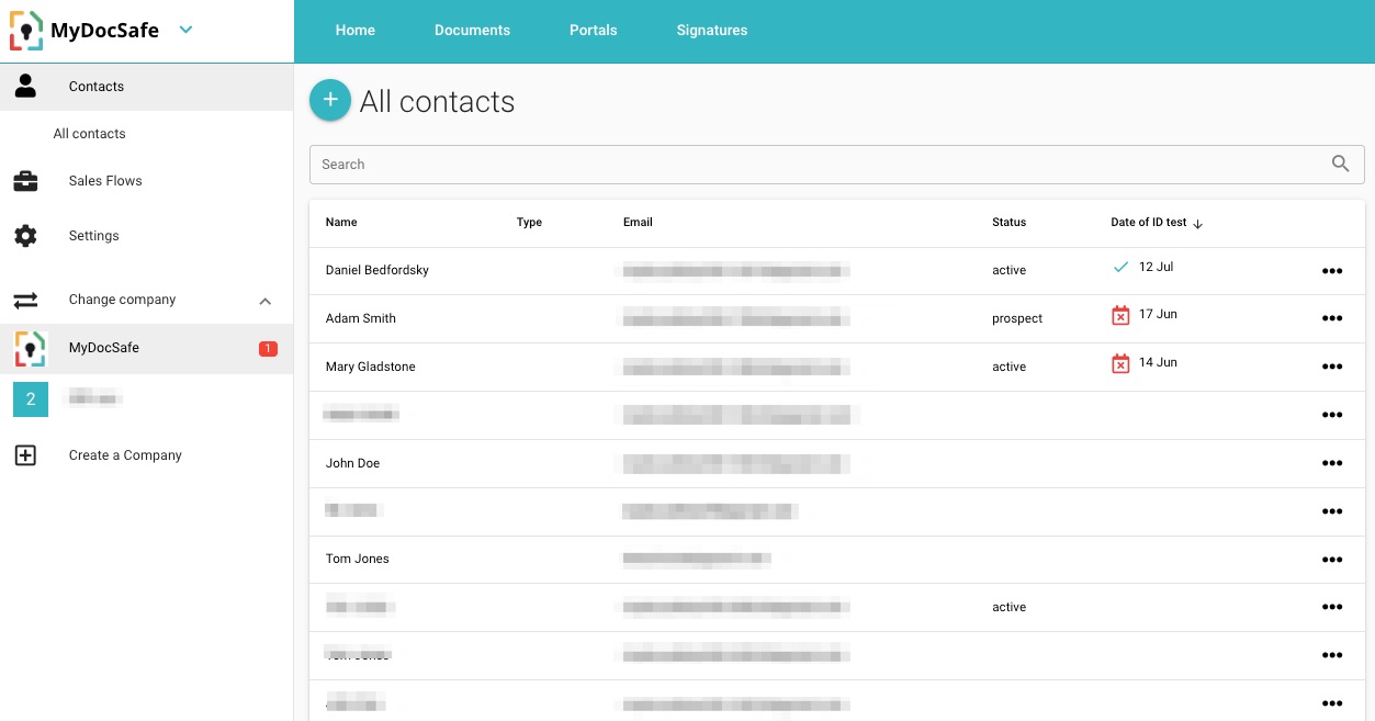 MyDocSafe - contacts dashboard 3