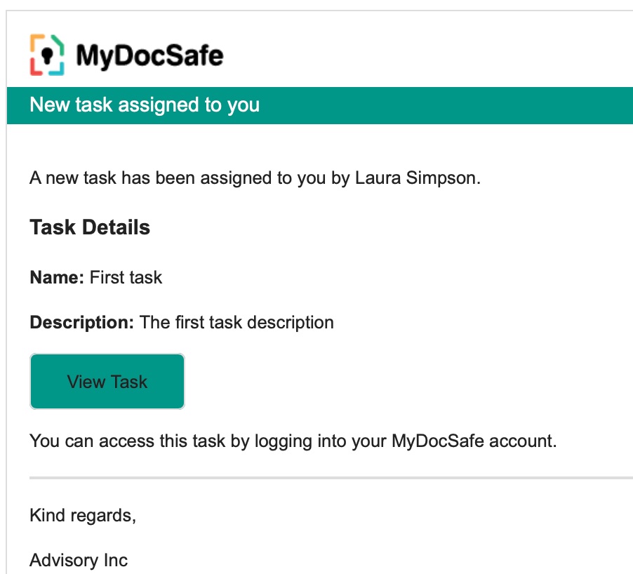 Task notification MyDocSafe