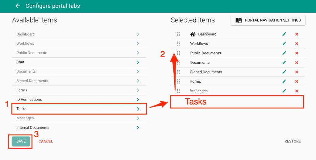 Turning on Tasks tab in MyDocSafe