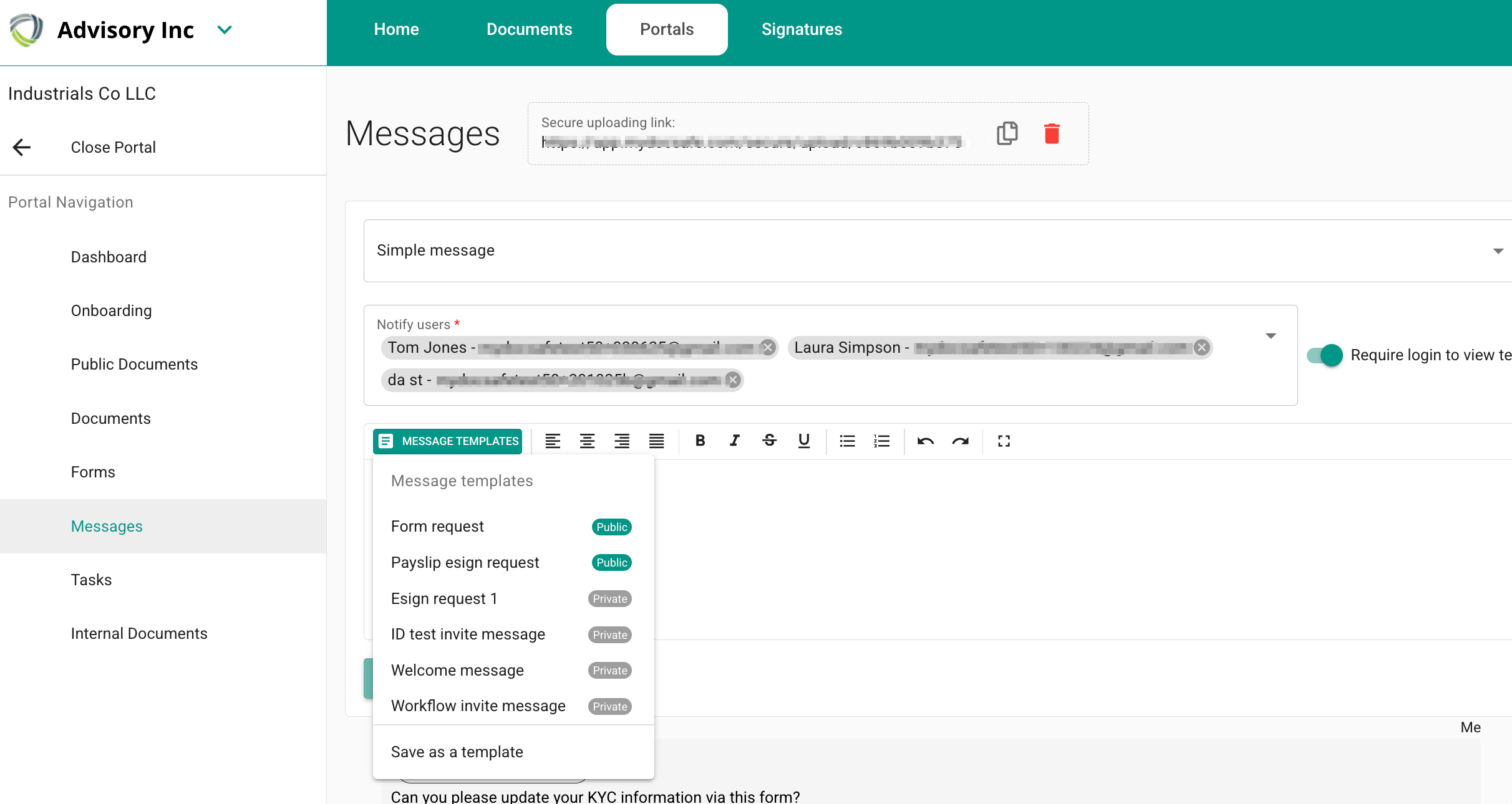 MyDocSafe portal messages